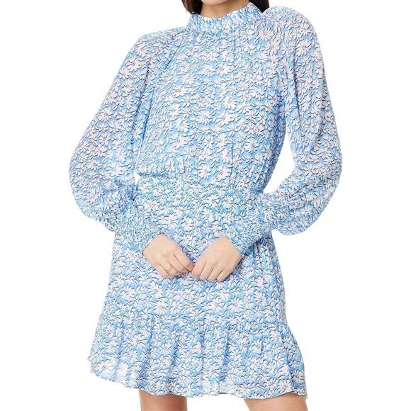 NEW LILLY PULITZER ellielynn long sleeve dress in lunar blue palm beach  petals
